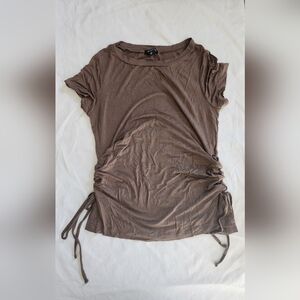 Kenneth Cole New York Women's Brown Side-Tie Short Sleeve Top (sz